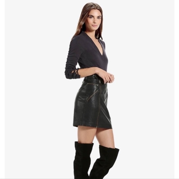 LUCKY BRAND Black Lamb Leather Moto Skirt 6 - Picture 2 of 10